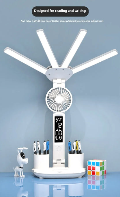 3-in-1 LED Desk Lamp with Fan & Clock