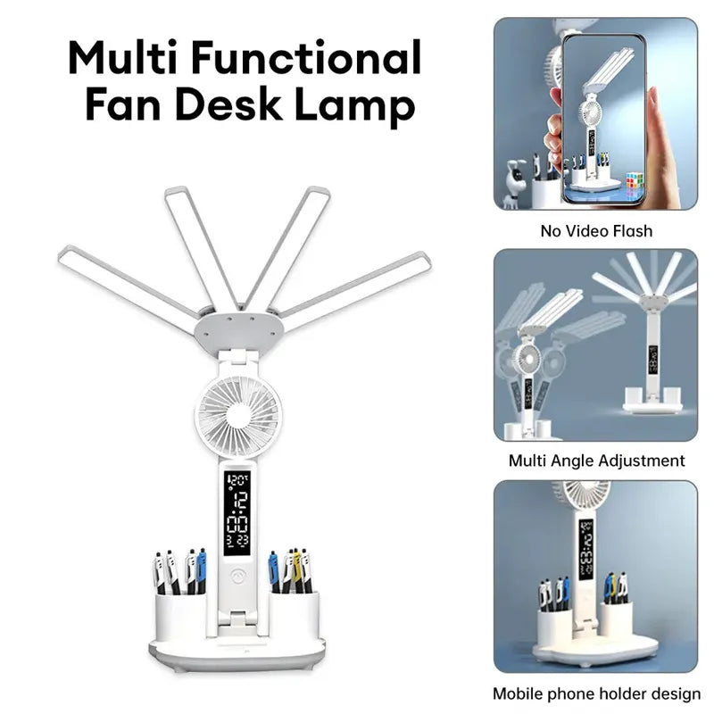 3-in-1 LED Desk Lamp with Fan & Clock