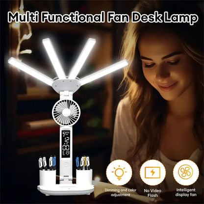 3-in-1 LED Desk Lamp with Fan & Clock