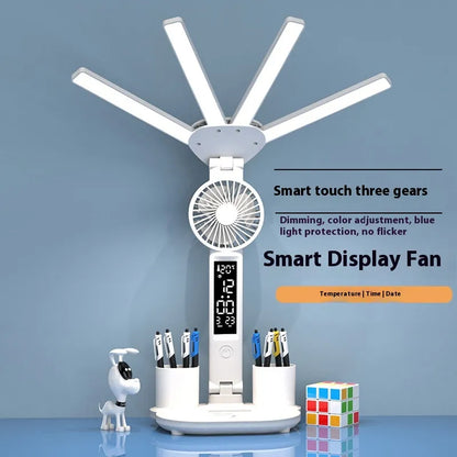 3-in-1 LED Desk Lamp with Fan & Clock